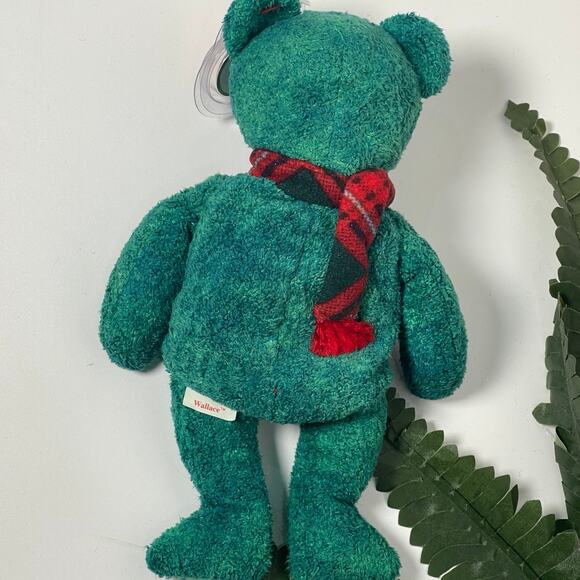 TY Beanie Baby WALLACE GREEN TEDDY BEAR W/ SCARF 8" STUFFED - Picture 3 of 5